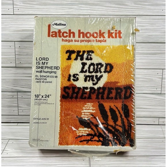 Vtg 70s The Lord is My Shepherd Latch Hook Rug Kit Malina 18”x24” Damaged Box - Picture 1 of 4